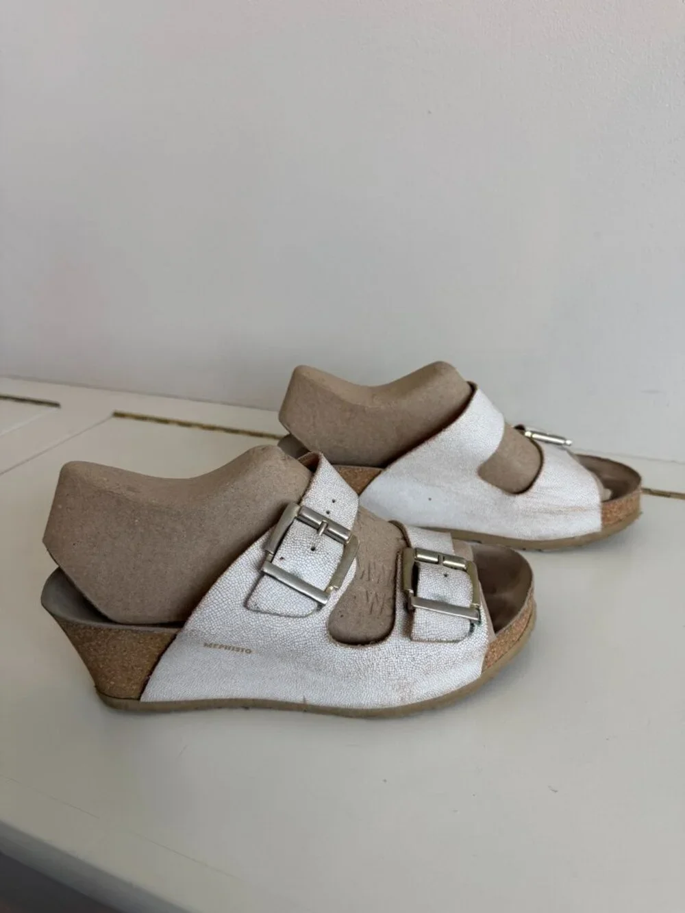 Mephisto Lissandra Platinum Rose Leather Cork Wedge Buckle Sandals EU 36 US 6